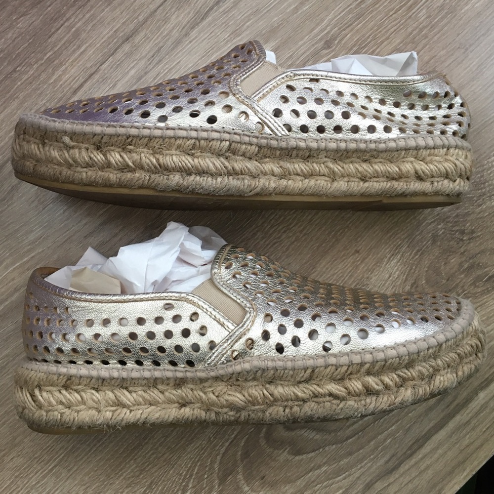Loeffler Randall espadrille shoes 9 gold Rowan